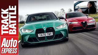 2021 BMW M3 Competition vs Alfa Romeo Giulia Quadrifoglio Steve Sutcliffe Track Battle [upl. by Pedrotti]