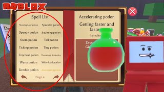 ALL 74 SPELLS  POTIONS With all Ingredients  Roblox Wacky Wizard [upl. by Anhoj]