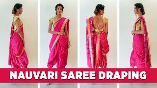 How to Wear a Nauvari Saree  Maharashtrian Saree Draping  Ganesh Puja Saree [upl. by Sorkin]