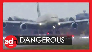 Storm Dennis World’s Largest Passenger Plane Lands Sideways at Heathrow [upl. by Datnow]