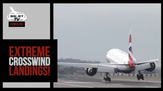 EXTREME CROSSWIND LANDINGS  LONDON HEATHROW AIRPORT [upl. by Leummas]