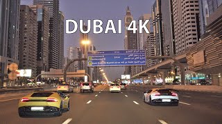 Dubai 4K  Driving Downtown  Skyscraper Sunset [upl. by Ramar]