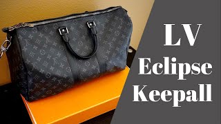 Louis Vuitton ECLIPSE Keepall Bandouliere Review  Unboxing  Try On 45 Monogram  Virgil Abloh [upl. by Bui]