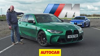 New BMW M3 Competition G80 vs 2021 Alfa Romeo Giulia Quadrifoglio review  Autocar [upl. by Oetam534]