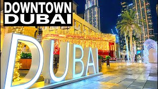 Downtown Dubai Complete Night Walk  4K  Dubai Tourist Attraction [upl. by Alesram]