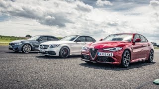 Drag Race BMW M3 Vs Merc C63 Vs Alfa Giulia  Top Gear [upl. by Stoneman]