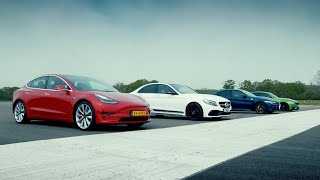 Tesla Model 3 Performance vs Rivals M3 C63 S amp Giulia QV EXTENDED  Top Gear  Series 27 [upl. by Attekal207]