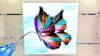 STUNNING Chain Pull Technique 🦋 Butterfly STRING Pulling Acrylic Pouring  Multicolor Fluid Art [upl. by Eelrak200]