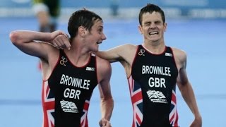 Jonny Brownlee helped over line by brother Alistair [upl. by Marceau679]